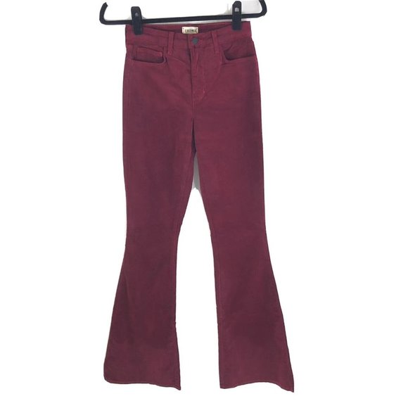 L'agence Marty Velvet Flare Jeans High Rise Stretch Burgundy Red Size 25